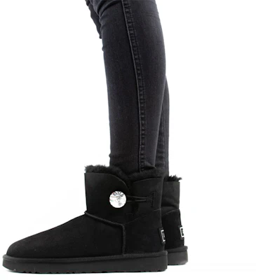 (Women) UGG Mini Bailey Button Bling Fleece Lined 'Black White' 1016554-BLK Details for (Women) UGG Mini Bailey Button Bling Fleece Lined 'Black White' 1016554-BLK