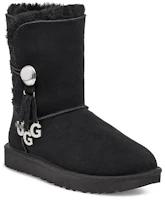 Lookbook UGG Bailey Button 羊毛纽扣金属字母装饰款加绒雪地靴 女款 黑色