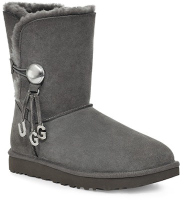 UGG Bailey Button Ugg 魅力 牛反絨 金屬字母 舒適 中筒 雪地靴 女款 炭灰色 Lookbook UGG Bailey Button Ugg 魅力 牛反絨 金屬字母 舒適 中筒 雪地靴 女款 炭灰色