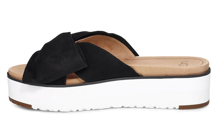 (Women) UGG Bow Open Toe Black White Slippers 'Black White' 1099803-BLK