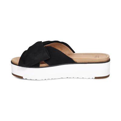 (W) UGG Bow Open Toe Black White Slippers 'Black White'