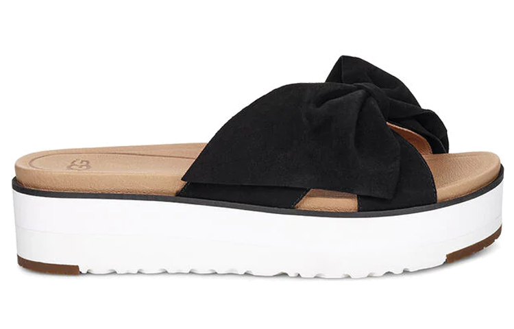 (W) UGG Bow Open Toe Black White Slippers 'Black White' 圖 2