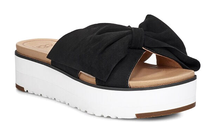 (W) UGG Bow Open Toe Black White Slippers 'Black White' 圖 3