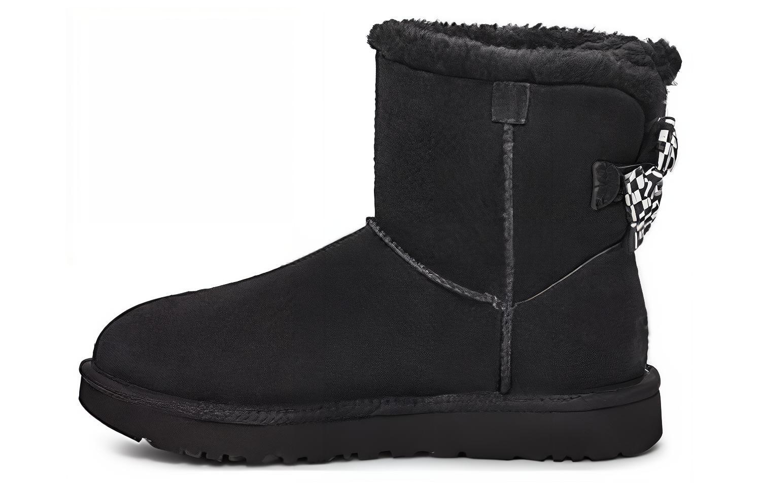 (Women) UGG Checkered Bow Short Snow Boots 'Black' 1138132-BLK
