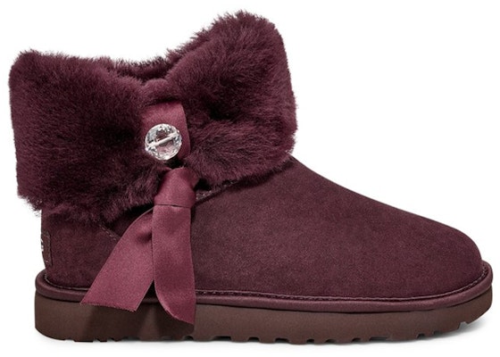 UGG 繫帶毛皮迷你款 雪靴 女用 深紫紅色 Order UGG 繫帶毛皮迷你款 雪靴 女用 深紫紅色