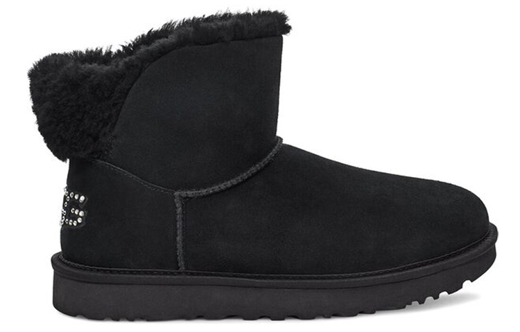 Order UGG 經典閃亮迷你絨面圓頭厚底加絨保暖短筒雪地靴 女款 黑色