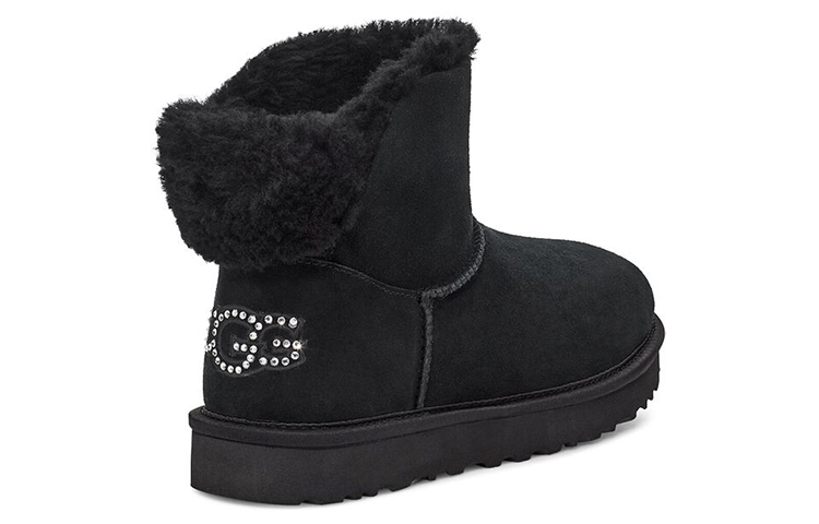 Shop UGG 經典閃亮迷你絨面圓頭厚底加絨保暖短筒雪地靴 女款 黑色