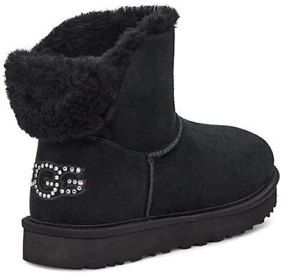 UGG 經典閃亮迷你絨面圓頭厚底加絨保暖短筒雪地靴 女款 黑色 Shop UGG 經典閃亮迷你絨面圓頭厚底加絨保暖短筒雪地靴 女款 黑色