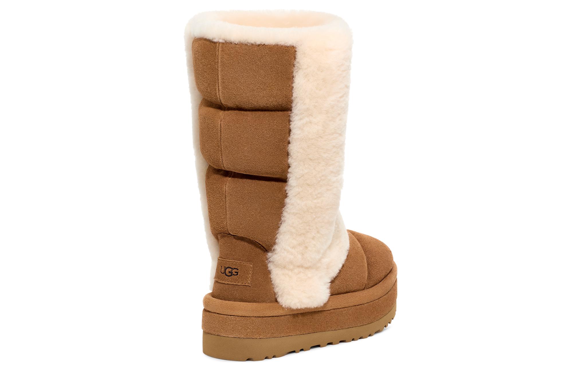 Shop UGG 皮革 圓頭套筒 高筒靴 女款 棕色