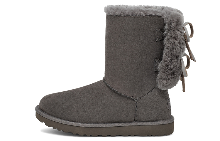 Buy UGG 經典雙蝴蝶結短筒 牛反絨 圓頭厚底加絨 中筒 雪地靴 女款 炭灰色