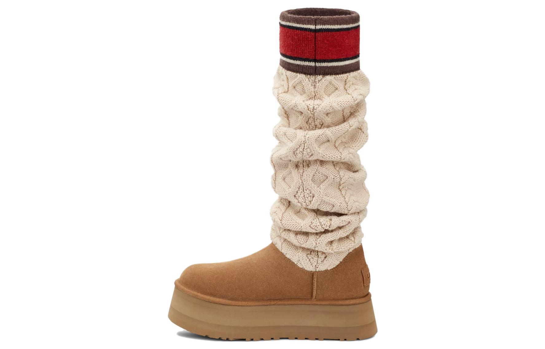 (Women) UGG Classic Letter Tall Boot 'Sweater Brown White Red' 1144044-CHE