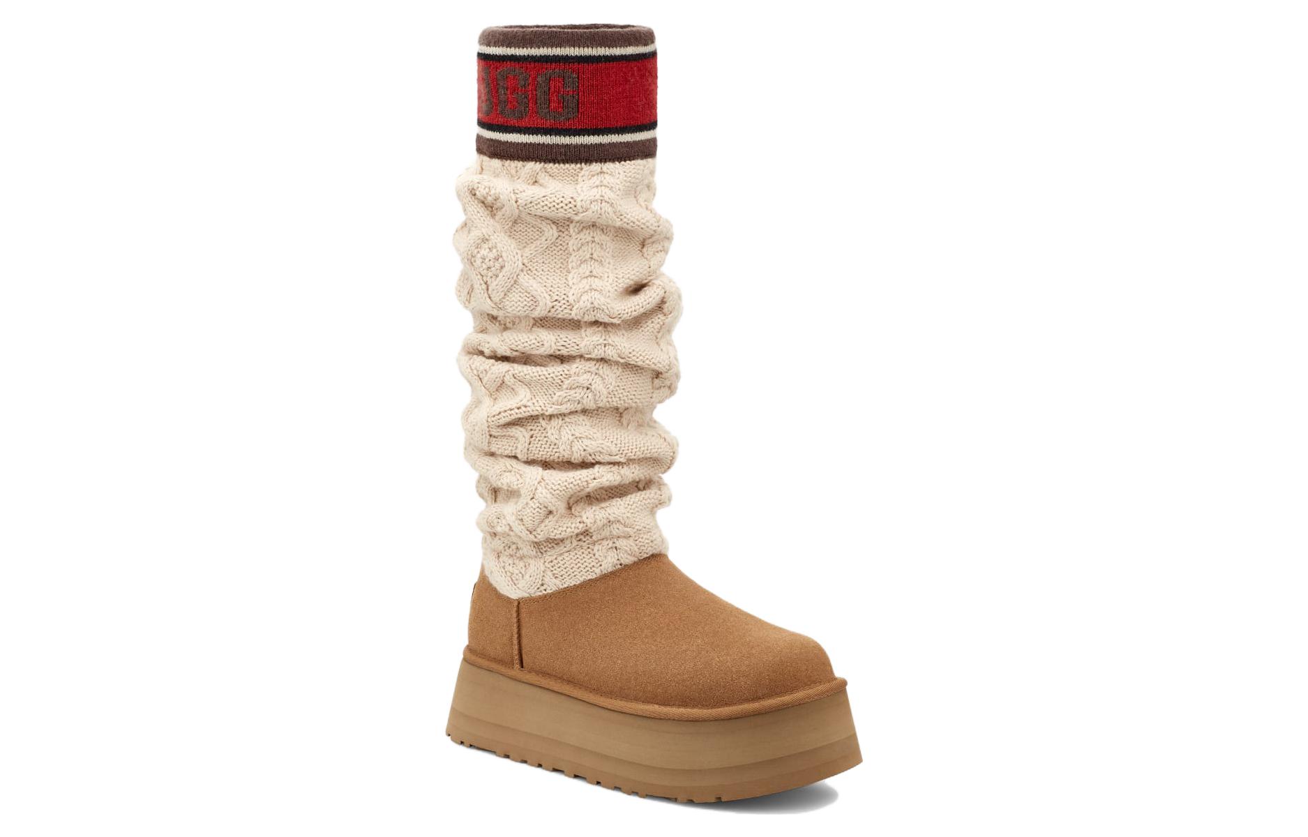 Shop (W) UGG Bota Alta Clásica 'Sweater Marrón Blanco Rojo' 1144044-CHE