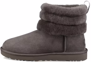 (Women) UGG Classic Mini Fluff Quilted Boot Fleece Lined Gray Brown 1098533-CHRC