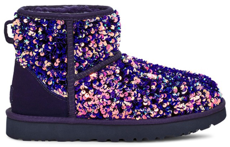 Order (W) UGG Classic Mini Stellar Sequin Sepatu Boots Salju Hitam/Biru/Ungup 1112515-MDL