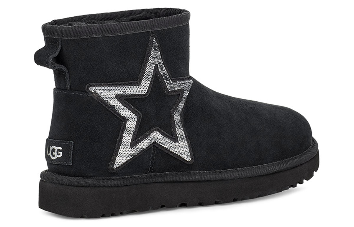 (W) UGG Classic Mini Star Fleece Lined Snow Boots Black 圖 4