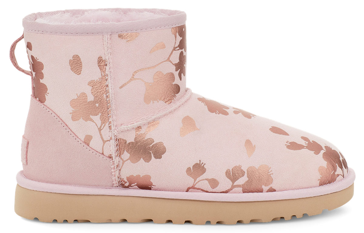 (W) UGG Classic Mini Floral Foil Pink Red Fleece Lined 圖 2