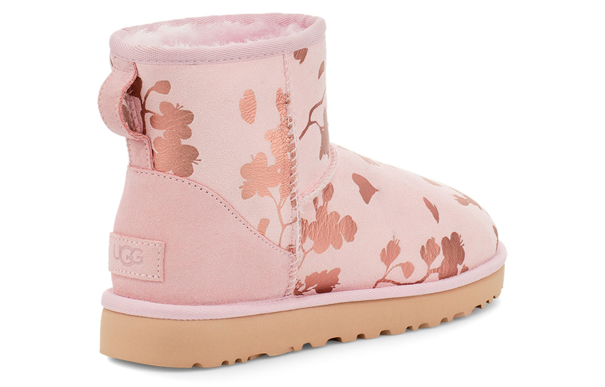(W) UGG Classic Mini Floral Foil Pink Red Fleece Lined 圖 4