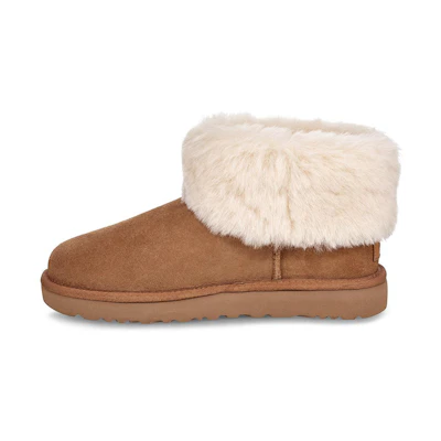 (W) UGG Classic Mini Fluff Fleece Lined Brown