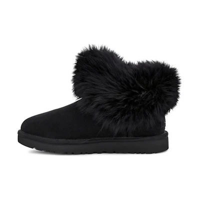 (W) UGG Classic Mini Fluff Collar Fleece Lined Black