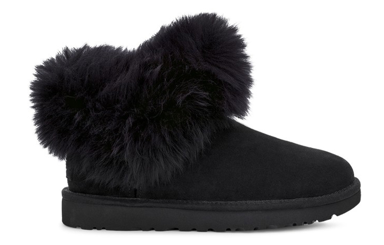 Order (W) UGG 经典迷你翻毛领绒里黑色靴子 1112491-BLK