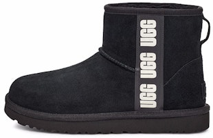 (Women) UGG Classic Mini Side Logo Boot Black White 1122558-BWHT (Women) UGG Classic Mini Side Logo Boot Black White 1122558-BWHT