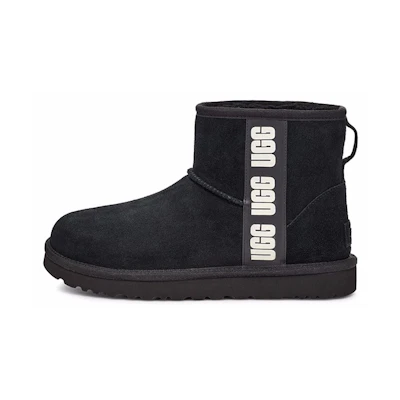 (W) UGG Classic Mini Side Logo Boot Black White