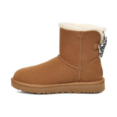 (W) UGG Checkered Bow Short Snow Boots 'Brown'
