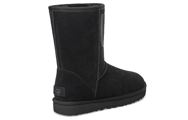 (W) UGG Classic Short UGG Rubber Logo Snow Boots Black 圖 4