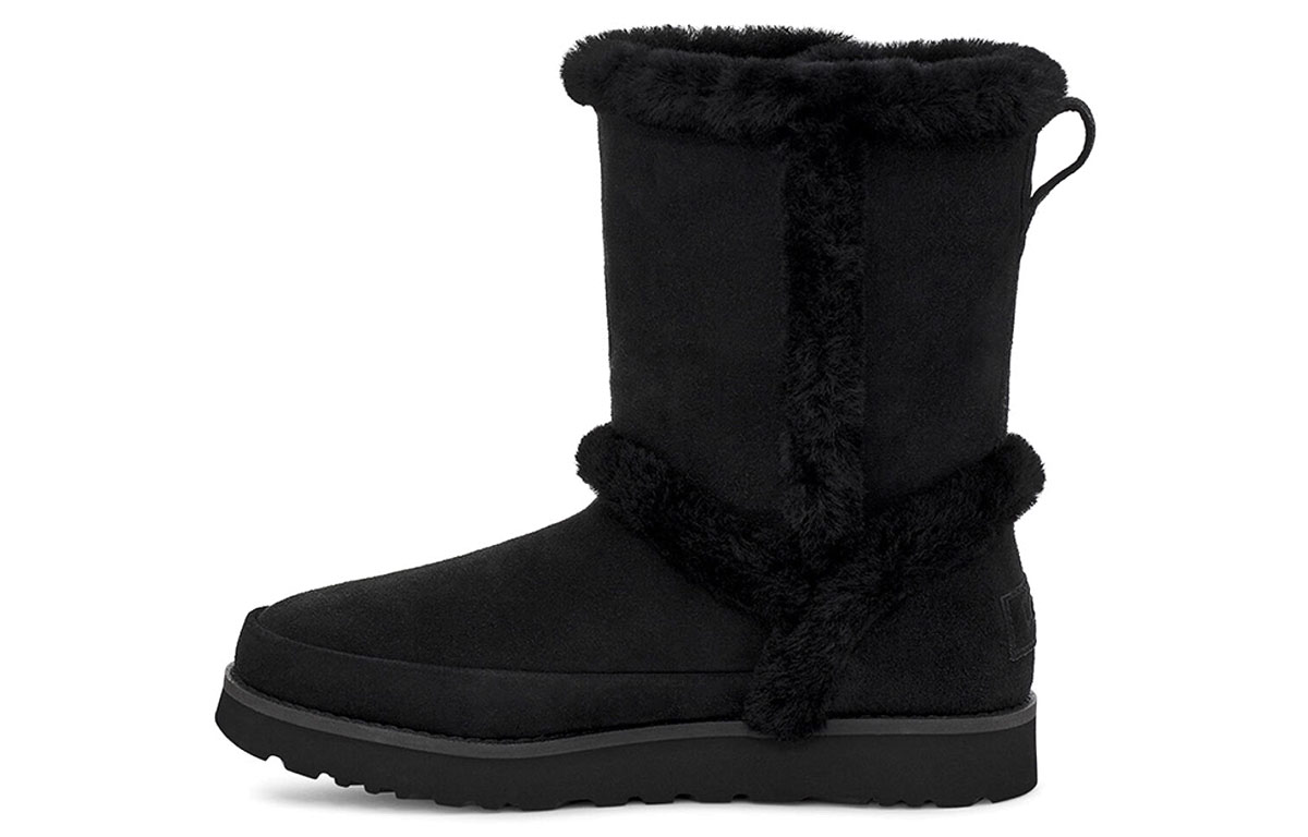 (Women) UGG Classic Short Fluff Spill Seam Snow Boots Black 1112500-BLK