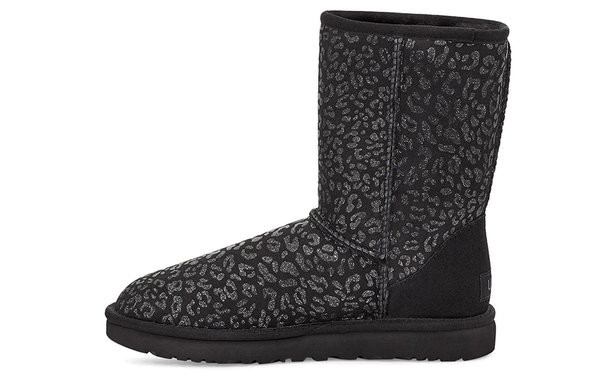(Women) UGG Classic Short Snow Leopard Fleece Lined Black 1113495-BLK