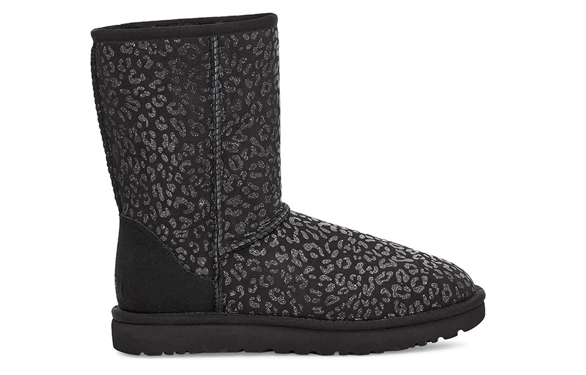 Order (W) UGG Classic Pendek Snow Leopard Berbulu Hitam 1113495-BLK