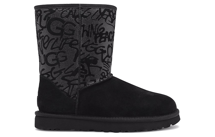 Order UGG經典短筒閃耀塗鴉 加絨雪地鞋 女款 黑色