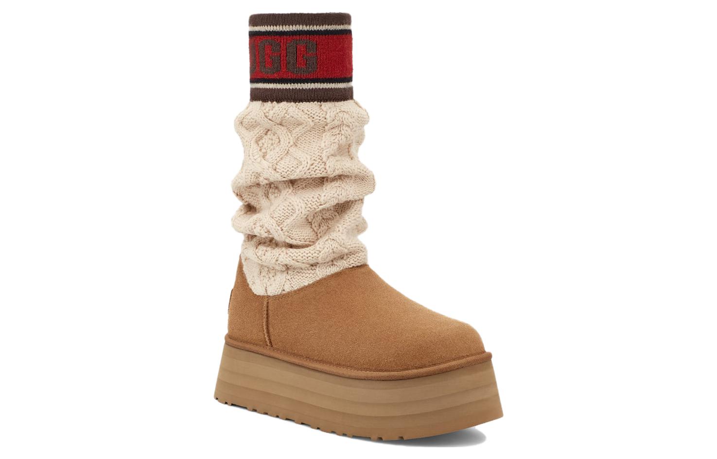 Lookbook (W) UGG Classic Sweater Letter Boot Chestnut Sepatu Bot Coklat Kasual. 1144045-CHE