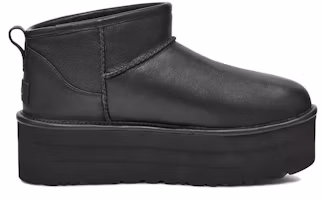 Order (女)UGG 經典超迷你厚底靴 黑色皮革 1141510-BLLE