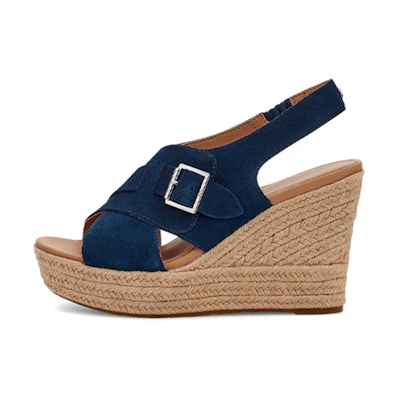 (W) UGG Claudeene 'Navy Blue Buckle-Strap Wedge Sandal'