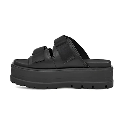 (W) UGG Clem Slipper 'Black Leather CMFT Thick Sole'