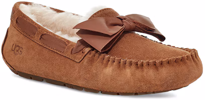 Lookbook UGG Dakota 皮革蝴蝶結 舒適保暖休閒平底鞋 女款 栗子棕色 加絨