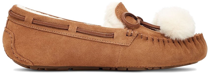 UGG DAKOTA 毛球款休閒懶人 絨面 平底鞋 女式 栗色 Order UGG DAKOTA 毛球款休閒懶人 絨面 平底鞋 女式 栗色