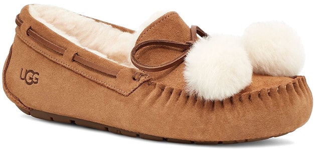 UGG DAKOTA 毛球款休閒懶人 絨面 平底鞋 女式 栗色 Lookbook UGG DAKOTA 毛球款休閒懶人 絨面 平底鞋 女式 栗色