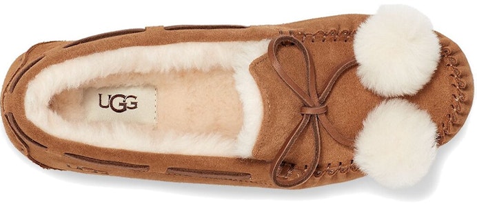 UGG DAKOTA 毛球款休閒懶人 絨面 平底鞋 女式 栗色 Shop UGG DAKOTA 毛球款休閒懶人 絨面 平底鞋 女式 栗色