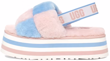 (Women) UGG Disco Checker Slide Thick Sole Pink Blue 1113490-PSTR (Women) UGG Disco Checker Slide Thick Sole Pink Blue 1113490-PSTR