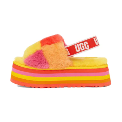 (W) UGG Disco Checker Slide Thick Sole Sandals Yellow