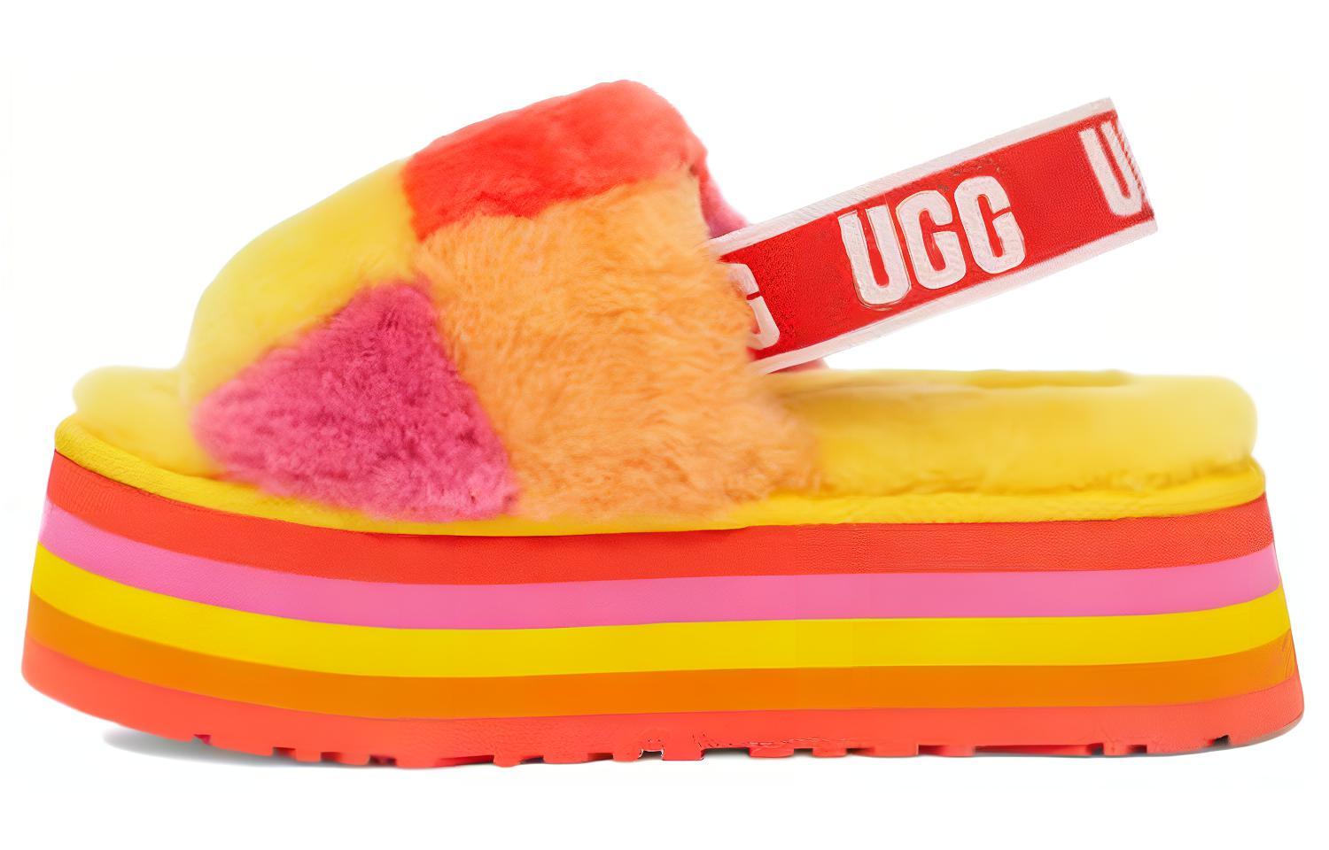(Women) UGG Disco Checker Slide Thick Sole Sandals Yellow 1113490-PRYW