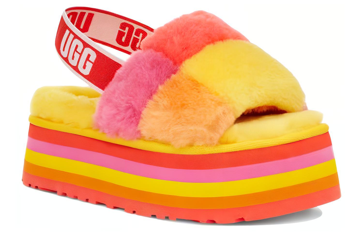 Lookbook (Women) UGG Disco Checker Slide Thick Sole Sandals Yellow 1113490-PRYW