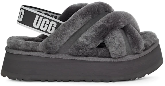Lookbook UGG DISCO 羊皮毛一體 交叉舒適 時尚涼拖 女款 灰色