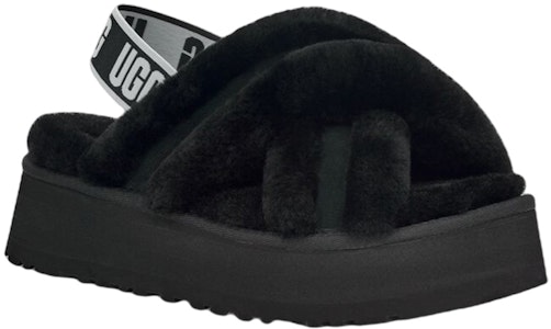 UGG DISCO 羊皮羊毛一體 舒適厚底交叉 拖鞋 女款 黑色 Lookbook UGG DISCO 羊皮羊毛一體 舒適厚底交叉 拖鞋 女款 黑色