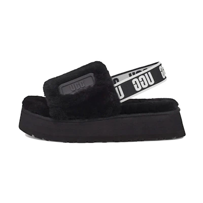 (W) UGG Disco Slide Thick Sole Black Slippers