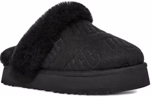 Lookbook UGG 絨面 圓頭套腳 包頭拖鞋 女款 黑色