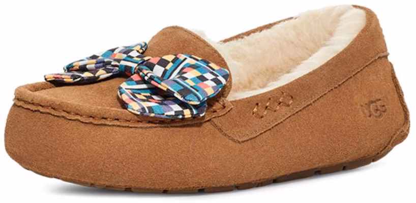 UGG 雙層牛皮 舒適格紋蝴蝶結 平底鞋 女款 栗色 Order UGG 雙層牛皮 舒適格紋蝴蝶結 平底鞋 女款 栗色