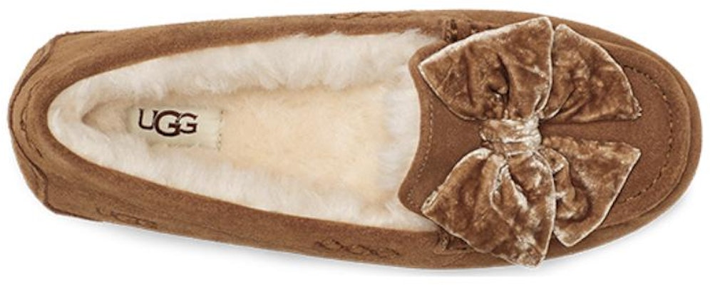 (Women) UGG Leisure Fluff Bow Mini Loafers 'Tan Velvet Black' 1138650 1